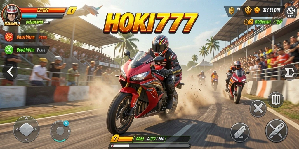 Gameplay seru HOKI777 dengan balapan motor yang mendebarkan.