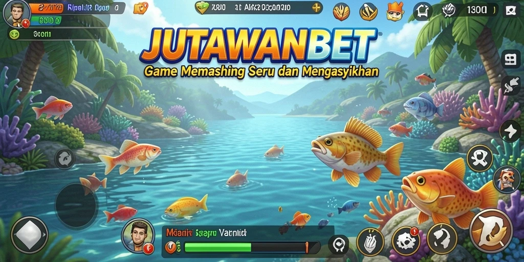 Tampilan utama gameplay JUTAWANBET menampilkan aksi memancing yang seru.