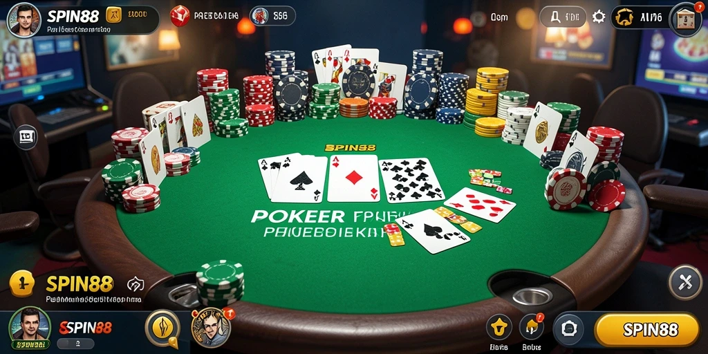 Screenshot SPIN88 menampilkan momen menegangkan saat bermain poker.
