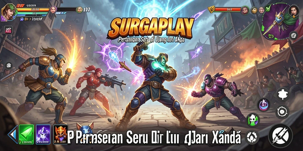 Tampilan gameplay SURGAPLAY yang mendebarkan saat bertarung.